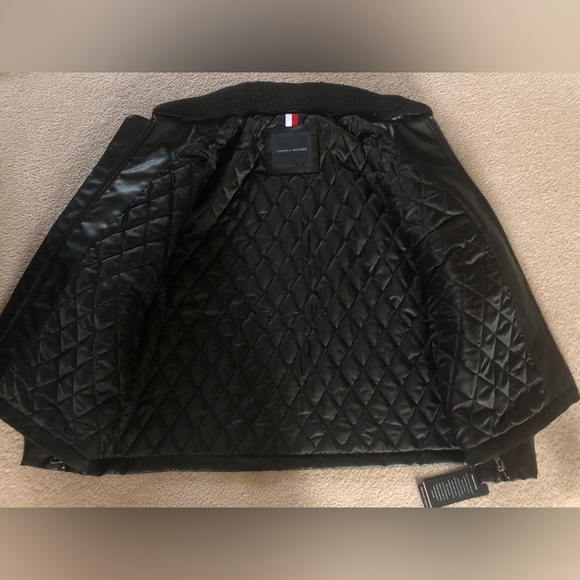 Tommy Hilfiger Faux Leather Jacket Lined Full Zip Coat Black Sz XXL - Picture 3 of 6